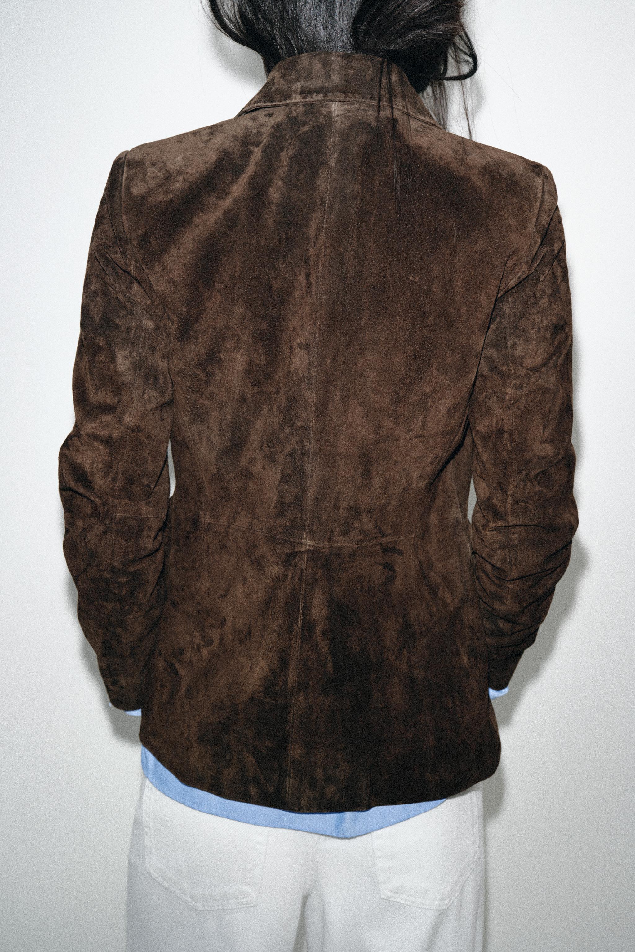DOUBLE-BREASTED 100% SUEDE LEATHER BLAZER